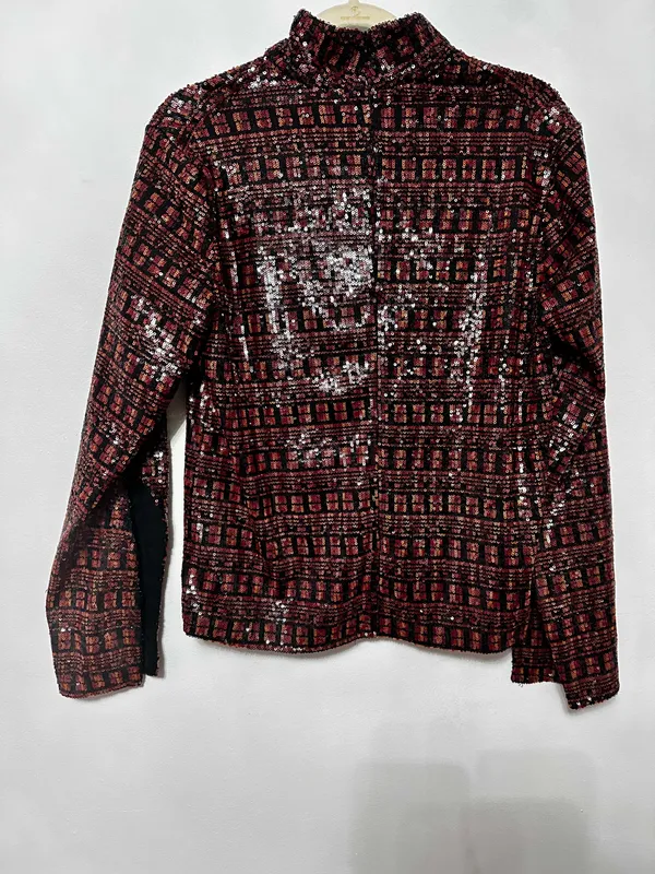 high collar long sleeve sequin top - Image 4