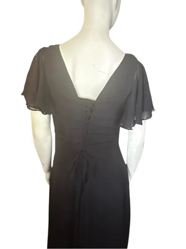 Inewer V-Neck Flutter Sleeve Chiffon Drape Formal Dress Black Size 12 NWT - Image 6