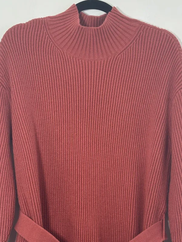 Anthropologie Maeve Size XS Mock Neck Tie Waist Sweater Mini Dress Cedar Color - Image 4