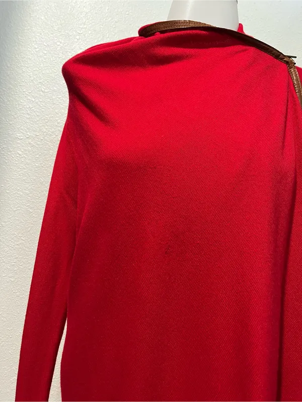 Ralph Lauren Red Drape Open Cardigan Leather Trim Women's Sweater Size Small - Image 8
