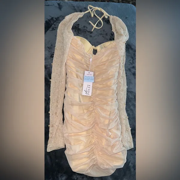 Oh Polly St. Germain Embellished Long Sleeve Mini Dress in Gold Size 4 - Image 9