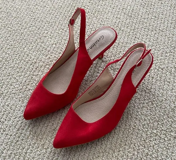 NEW Greatonu Bright Red Women’s Kitten Heels Suede Leather Size 39 Shoes NWOB - Image 3