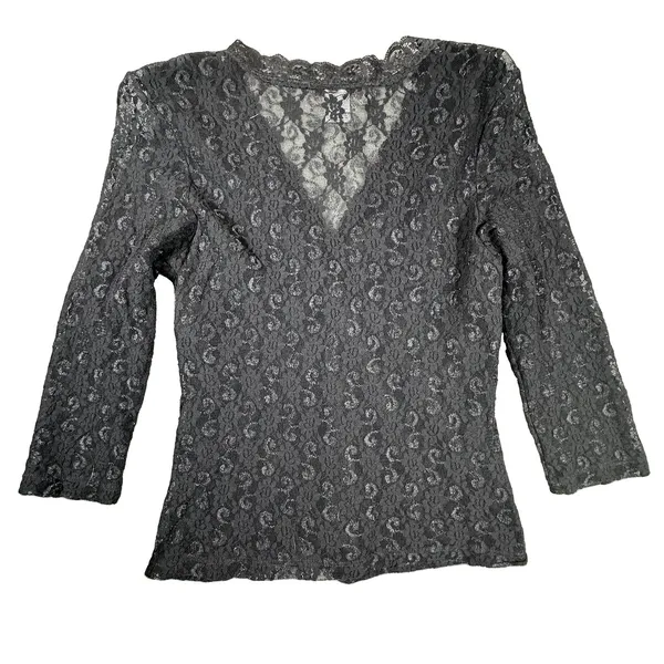 Banana Republic Black Lace Wrap Top Women Large Ribbon Waist Tie Victorian Whimsigoth Romantic - Image 8