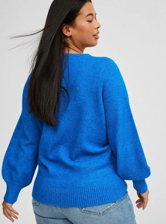 Torrid Blue Vegan Cashmere Pullover V-Neck Surplice Sweater - Image 2