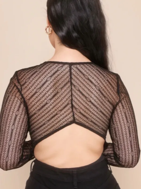 LULU's Sexy Romantic Chic Lace Sheer Date Night Long Sleeve Bodysuit - Image 6