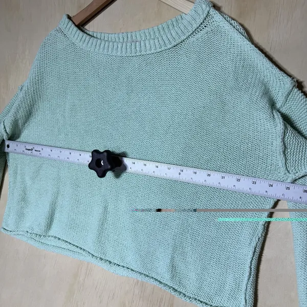 Free People Cropped Knit Sweater Women's Mint Green Cotton Crew Neck Small - Image 4