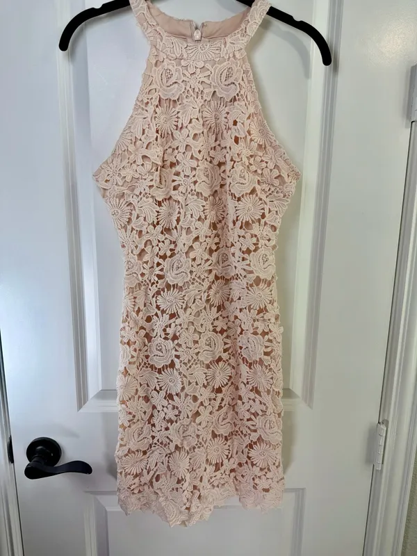 Lulus Love Poem Blush Pink Lace Halter Mini Dress Size Medium - Image 9