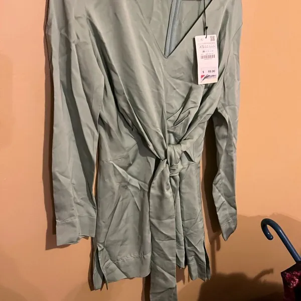 NWT Zara satin effect light green‎ mint mini dress xs - Image 4