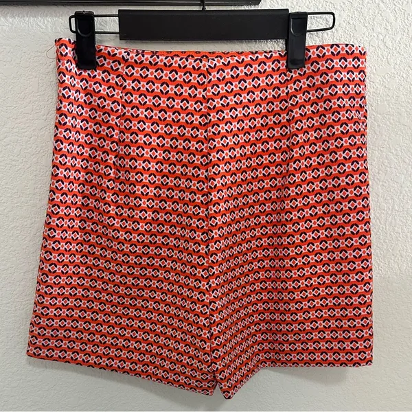 Zara Fitted High Waist Orange and Purple Geometric Print Shorts Small - Image 5
