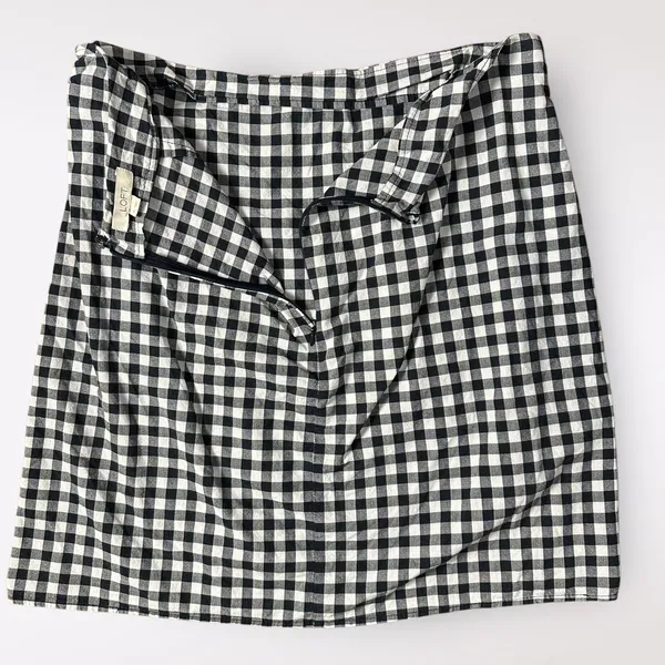 Loft Navy Blue Gingham Cotton Faux Wrap Preppy Casual Summer Mini Skirt‎ Size 8 - Image 4