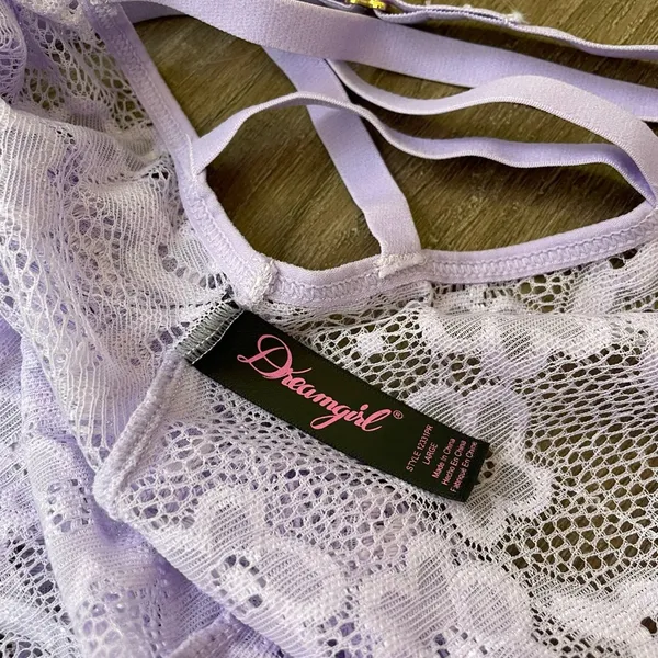 Dreamgirl Purple Lace Lingerie Bodysuit Sheer ~ Size Large - Image 13
