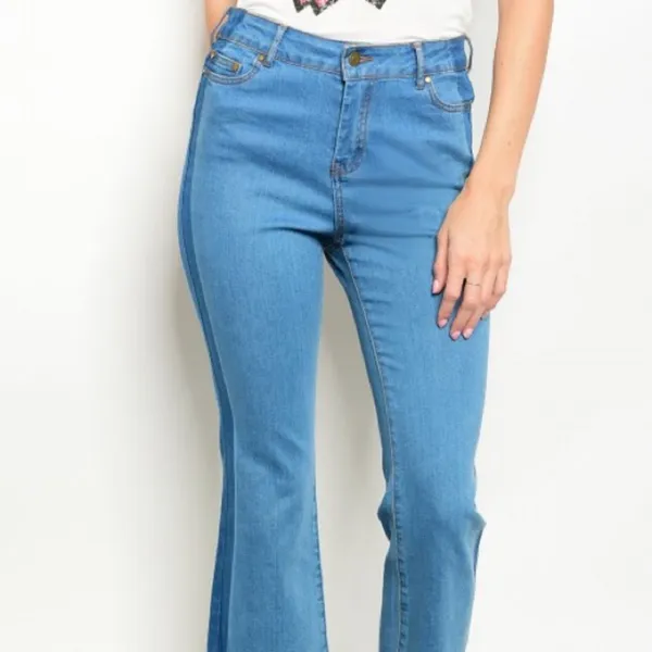Light Wash Cropped Flare Jeans Raw Frayed Hem Button Fly Denim Size 31 - Image 3