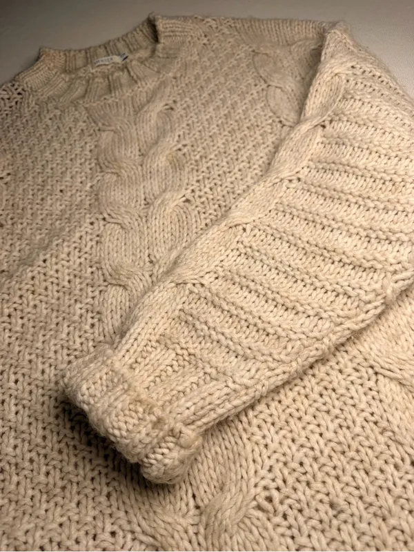 MERSEA Womens OS Chunky Cable Knit Sweater Wool Alpaca Cream Made in Italy - Image 8