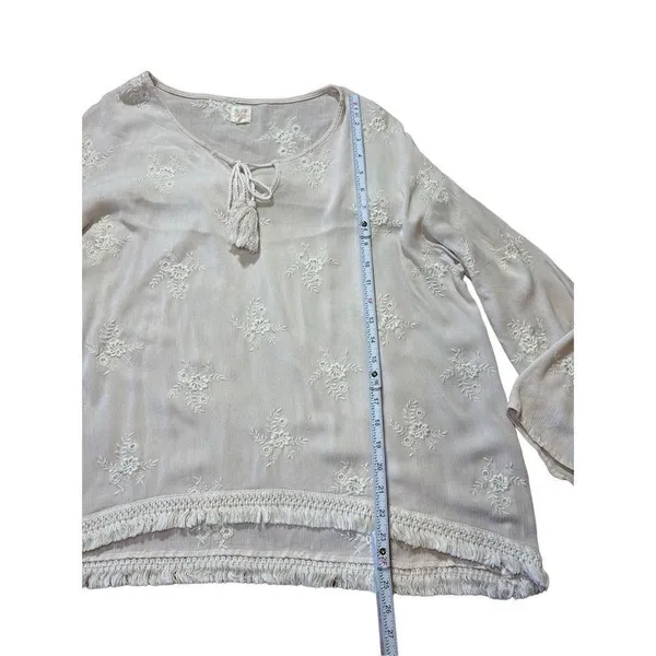 Surf Gypsy‎ Floral Embroidery Blush Fringe Crop Blouse Sz Small - Image 4