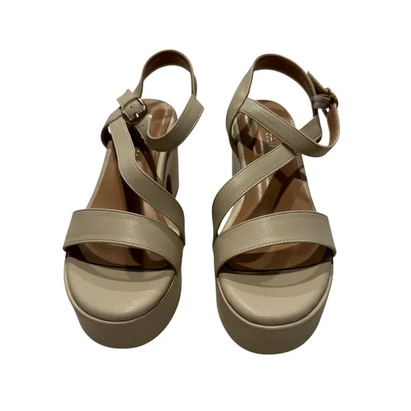 Women Block Chunky Strappy Heel in Beige, Size 6 - Image 2