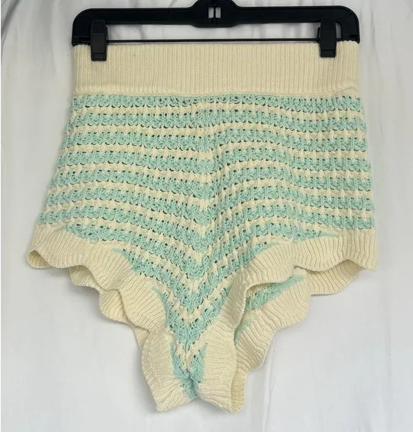 For Love & Lemons Lizzy Stripe Knit Short Mint Scallop Hem Coastal Crochet Boho - Image 5