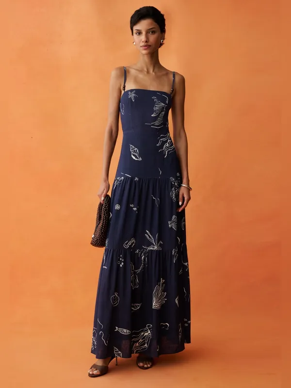 NWT Anaya Zali Linen Maxi Dress size 8 navy blue coastal Few Moda - Image 4