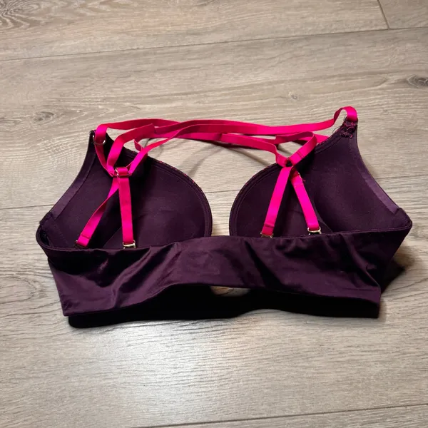 Victoria's Secret Plunge Bra 32B Purple Lace Push Up 2 Sizes Strappy Very Sexy‎ - Image 2
