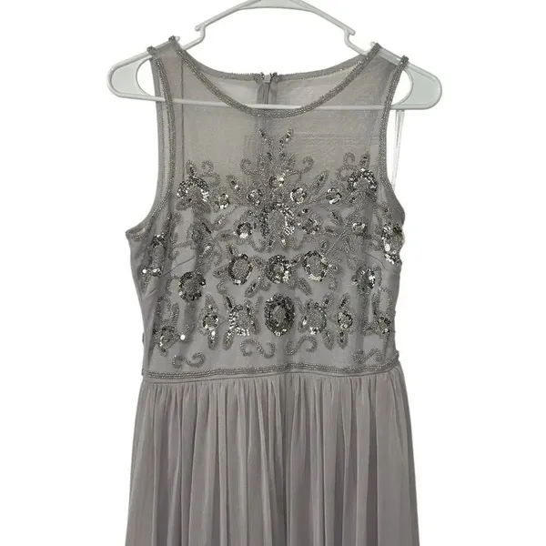 ALTAR'D STATE GREY VUSEN BEADED SEQUIN EMBELLISHED MESH MAXI DRESS Size SMALL) - Image 5