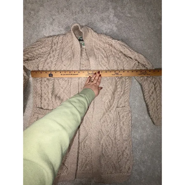 Aran Crafts Ireland Tan Chunky Cable Knit Wool Open Front Cardigan W Pockets‎ Xs - Image 6