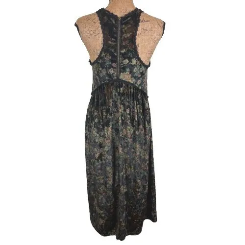 POL Dark Floral Crushed Velvet Racerback Midi Dress Green Whimsigoth Fairy Small - Image 4