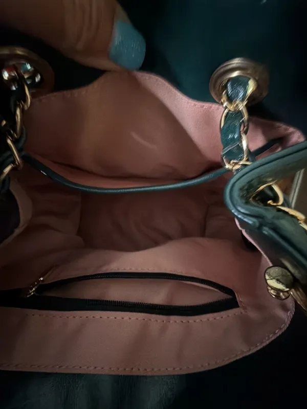 MADE Korea Dark Green Faux Leather Chain Strap Bucket Bag - Image 3
