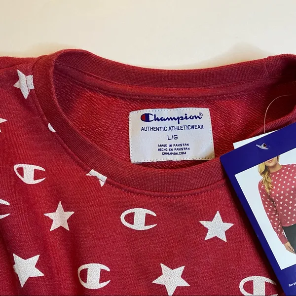 Champion Logo and Stars Pattern Printed Cropped Sweatshirt - Image 3
