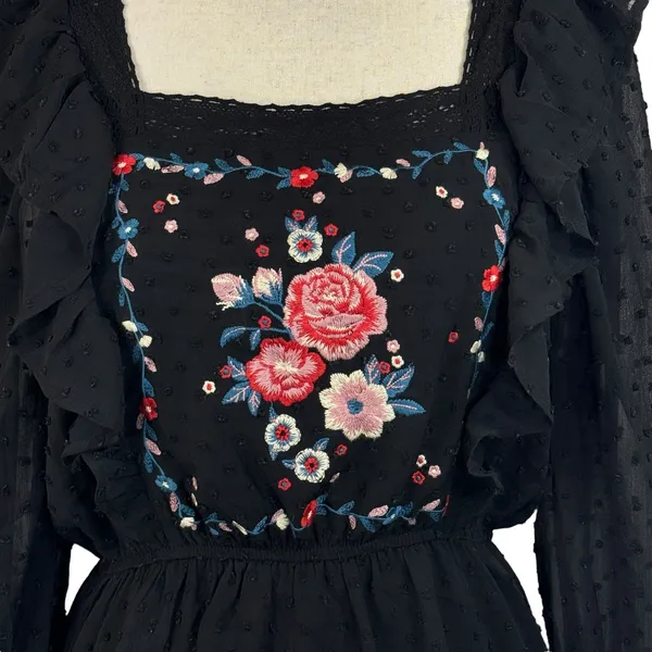 Savanna Jane Large Peplum Top Floral Embroidered Swiss Dot Lined Ruffled Crochet - Image 2