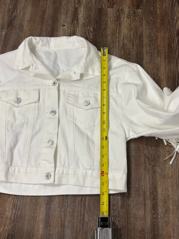 White Fringe Medium Buttondown Jean Jacket Festival Western Cowboy Country - Image 9
