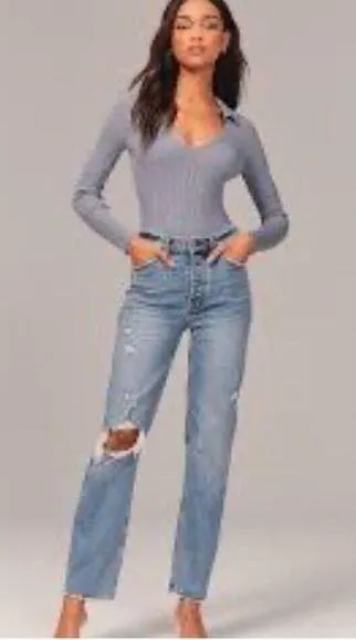 Abercrombie Jeans The Dad High Rise Curve Love, Ripped Wash 26/2S Distressed - Image 2