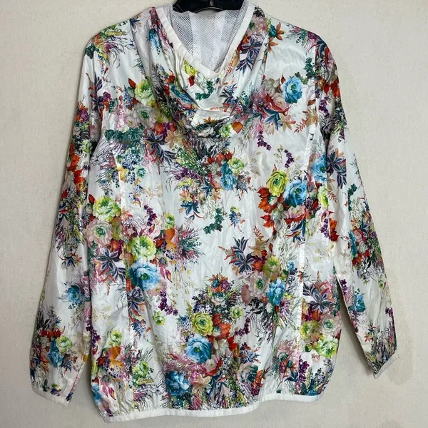 Bossini Floral Print Zip Up Windbreaker Hooded Jacket Size Large - Image 2
