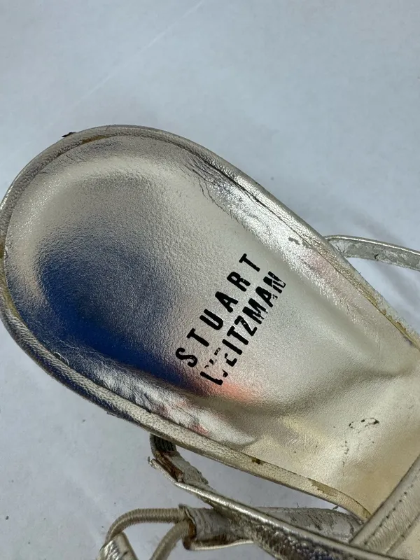 Stuart Weitzman Metallic Gold Leather‎ Strappy Sandals - Size 8. - Image 15