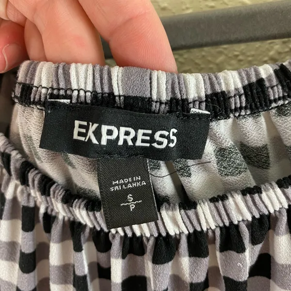 Express Black White Checkered‎ Stretchy Scoop Neck Cap Sleeve Fit & Fare Dress S - Image 5