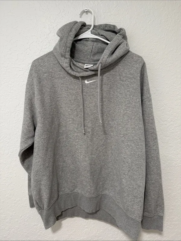 Nike Gray Crewneck Hoodie with White Swoosh Size Small - Image 9