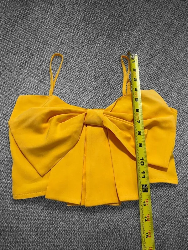 Yellow Oversized Bow Cropped Cami Top Size Small - Image 4