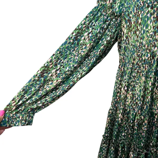 Easel Floral Green Tiered‎ Babydoll Dress S Flowy Earthy Indie Tiered Boho NWT - Image 4
