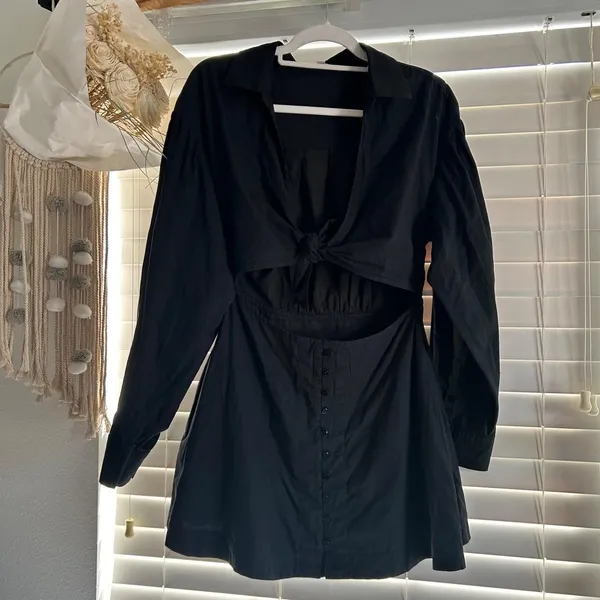 For Love & Lemons Black Cutout Tie Front Mini Dress organic cotton Size M - Image 2