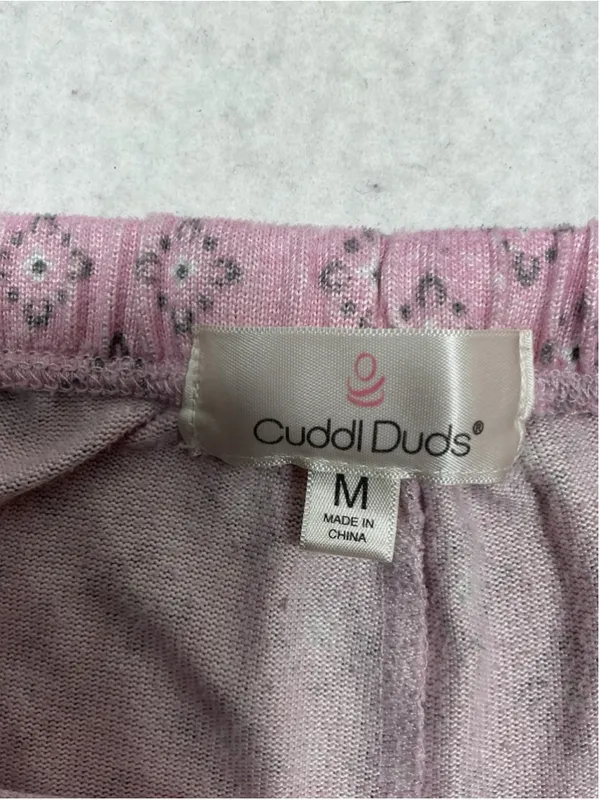 Womans Excellent Cuddl Duds 2 Pc Pajama Set Medium Pink Gray - Image 2