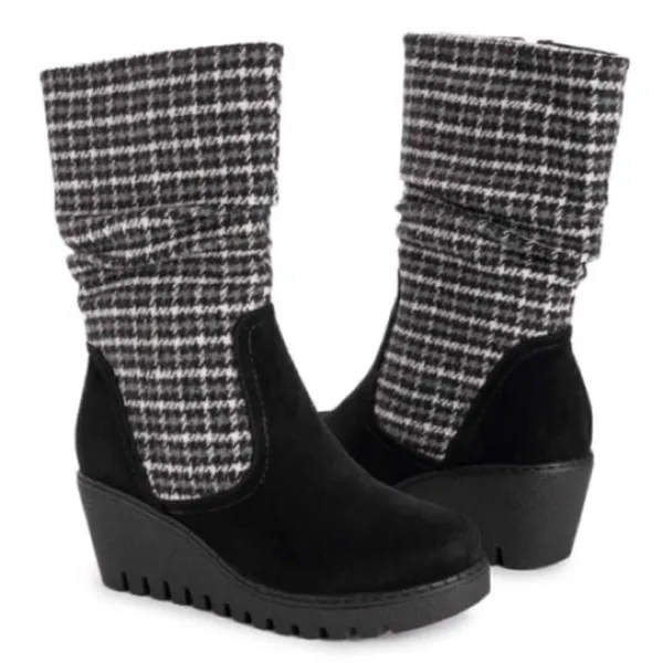 MUK LUKS Vermont Stowe Black White Houndstooth Mid Calf Slouch Wedge Boots 9.5 - Image 11