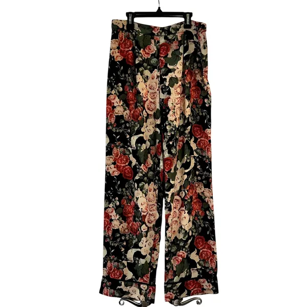 Anna Sui Wide Leg Floral Pants Size 6 black red green - Image 2