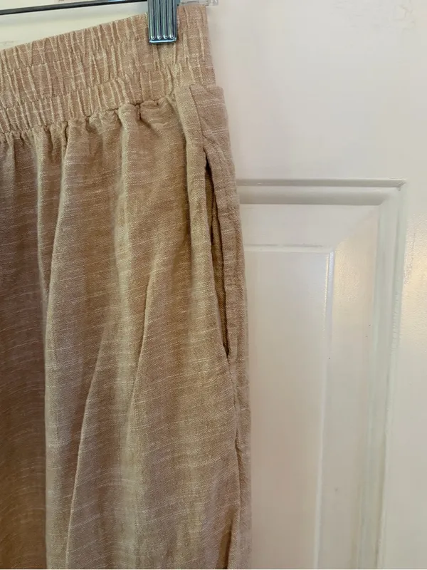 Ella Moss Kaki Color Linen Blend Wide Leg Pants M EUC Beach Vacation Travel Boho - Image 7