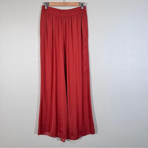 Zara Orange Satin Wide Leg Pull On Pants Womens S High Rise Casual Boho Fall - Image 13