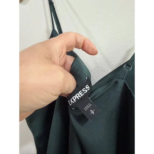 Express Forest Green Satin Ruched Bust Midi Slip Dress Size Small S‎ - Image 6