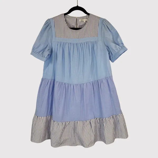 English Factory Womens Dress Blue Quinn Babydoll Striped Tiered A Line Small - Image 2