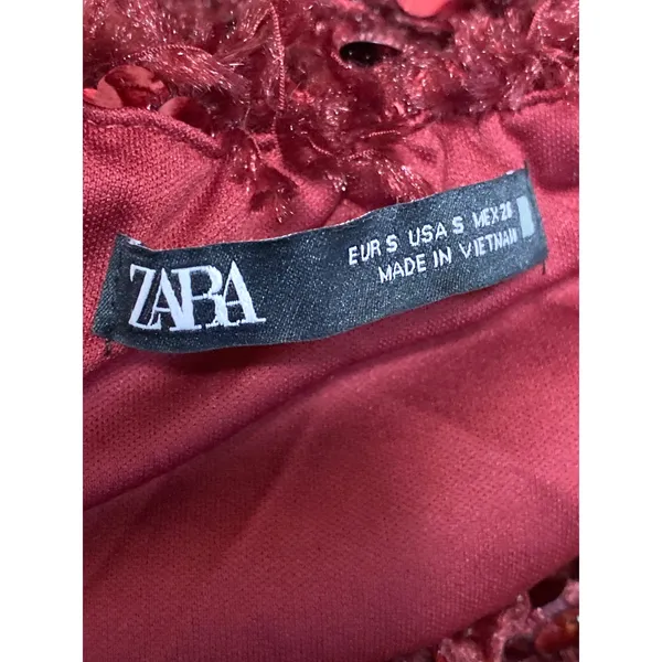 Zara Women's Red Sequin Fringe Halter Sleeveless Open Back Blouse Top Size S - Image 5