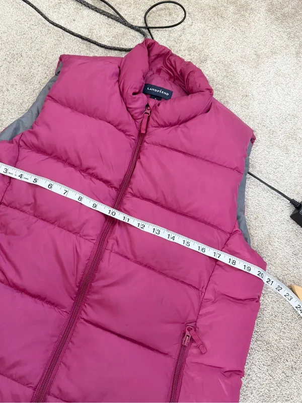 Lands’ End Women’s Down Puffer Quilted Vest Full Zip in Pink M - Image 9