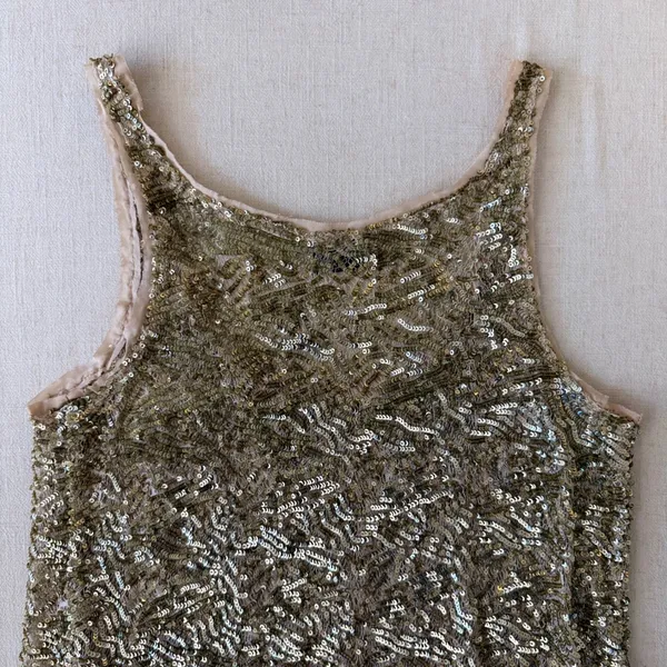 Wren 100% Silk Sequin‎ Embroidered Tank Top Champagne XS Made USA - Image 12