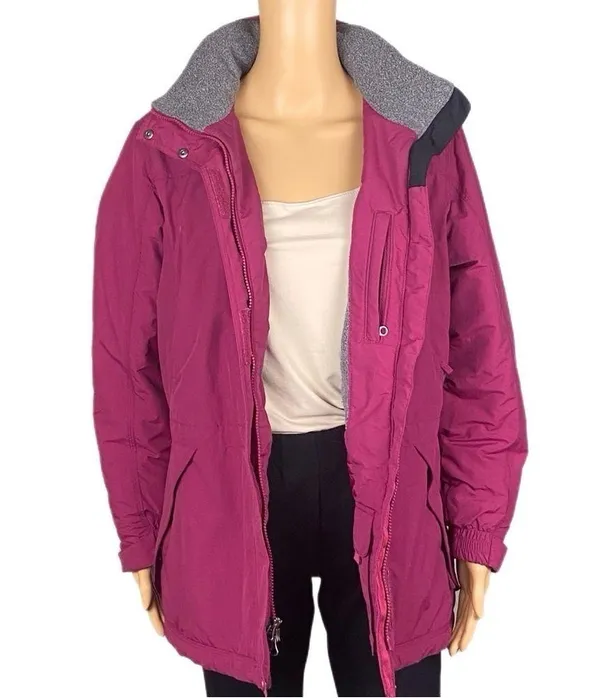 L.L.BEAN raspberry pink with grey trim Thinsulate Quilted winter coat Small VGUC - Image 2