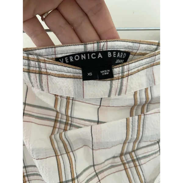 VERONICA BEARD Kaia Tan & White Check Plaid MINI Skirt w/Tie Women's Size XSmall - Image 6