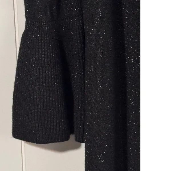 White House Black Market Cardigan L Black Sparkle Draped Bell Sleeve - Image 12